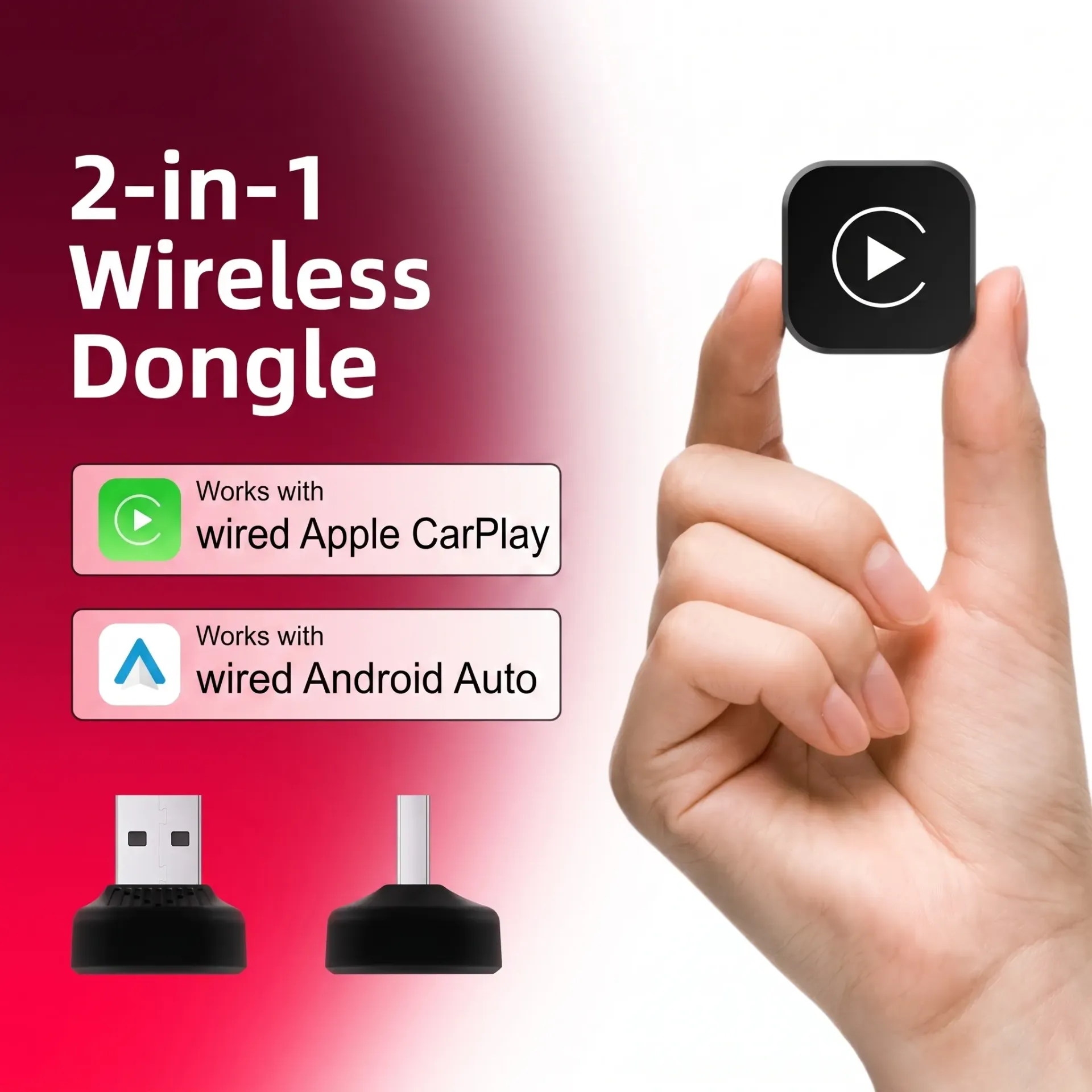 Apple Car Play / Android Auto Wireless Adapter 2-in-1